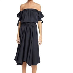 Zoey off the shoulder Stretch Silk Midi Dress